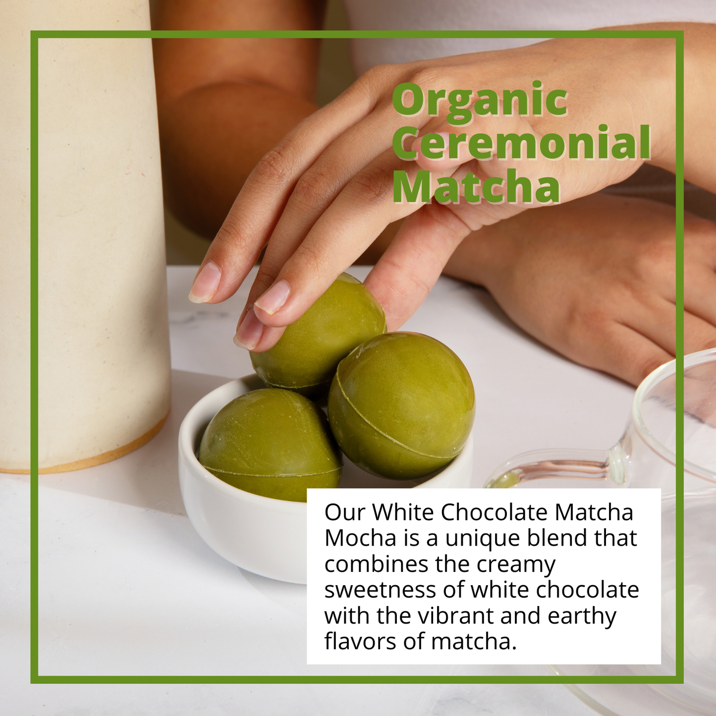 MATCHA MOCHA BOMB, Organic ceremonial Matcha, white chocolate & Collagen. USA made - Pack of 8 Mocha Bombs.