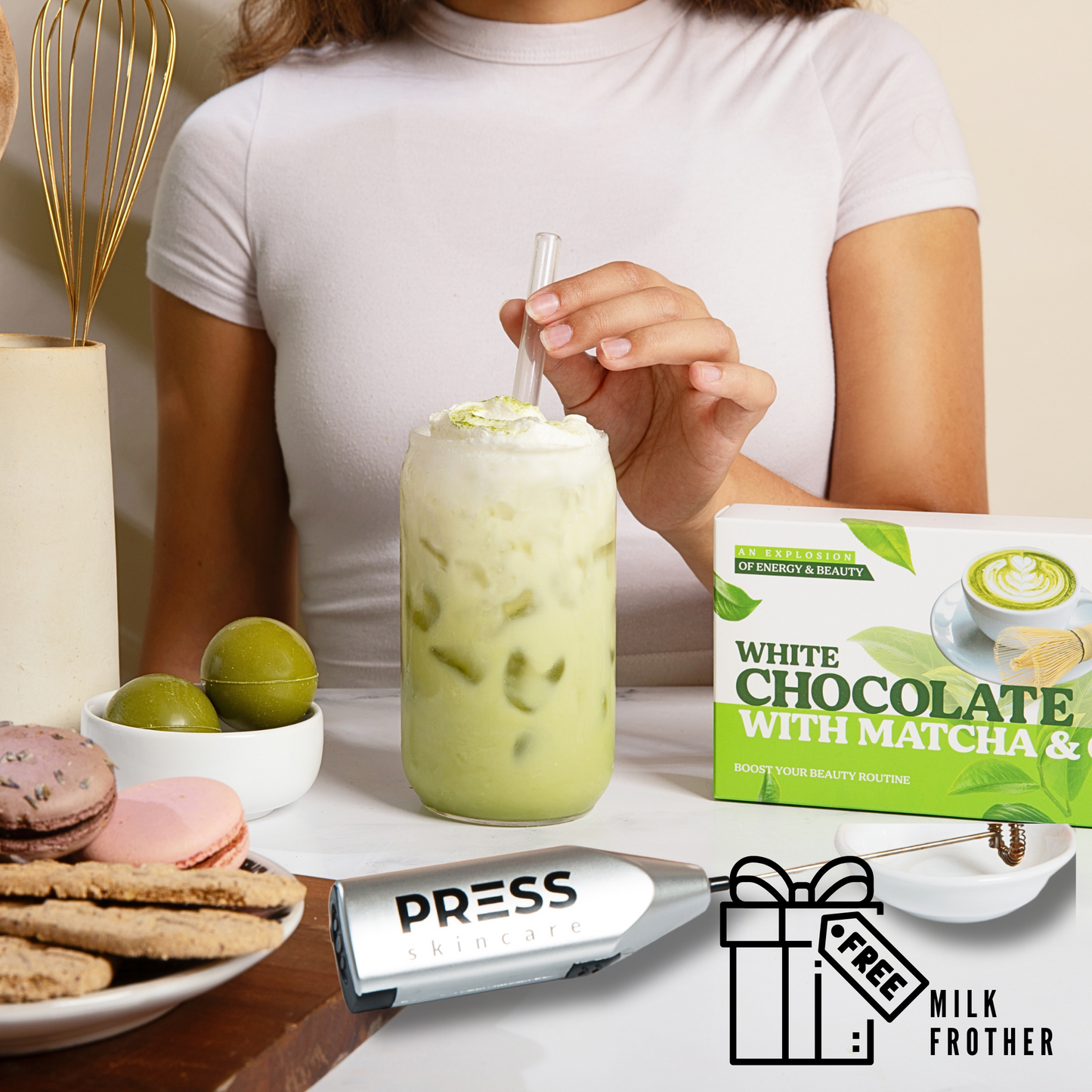 MATCHA MOCHA BOMB, Organic ceremonial Matcha, white chocolate & Collagen. USA made - Pack of 8 Mocha Bombs.