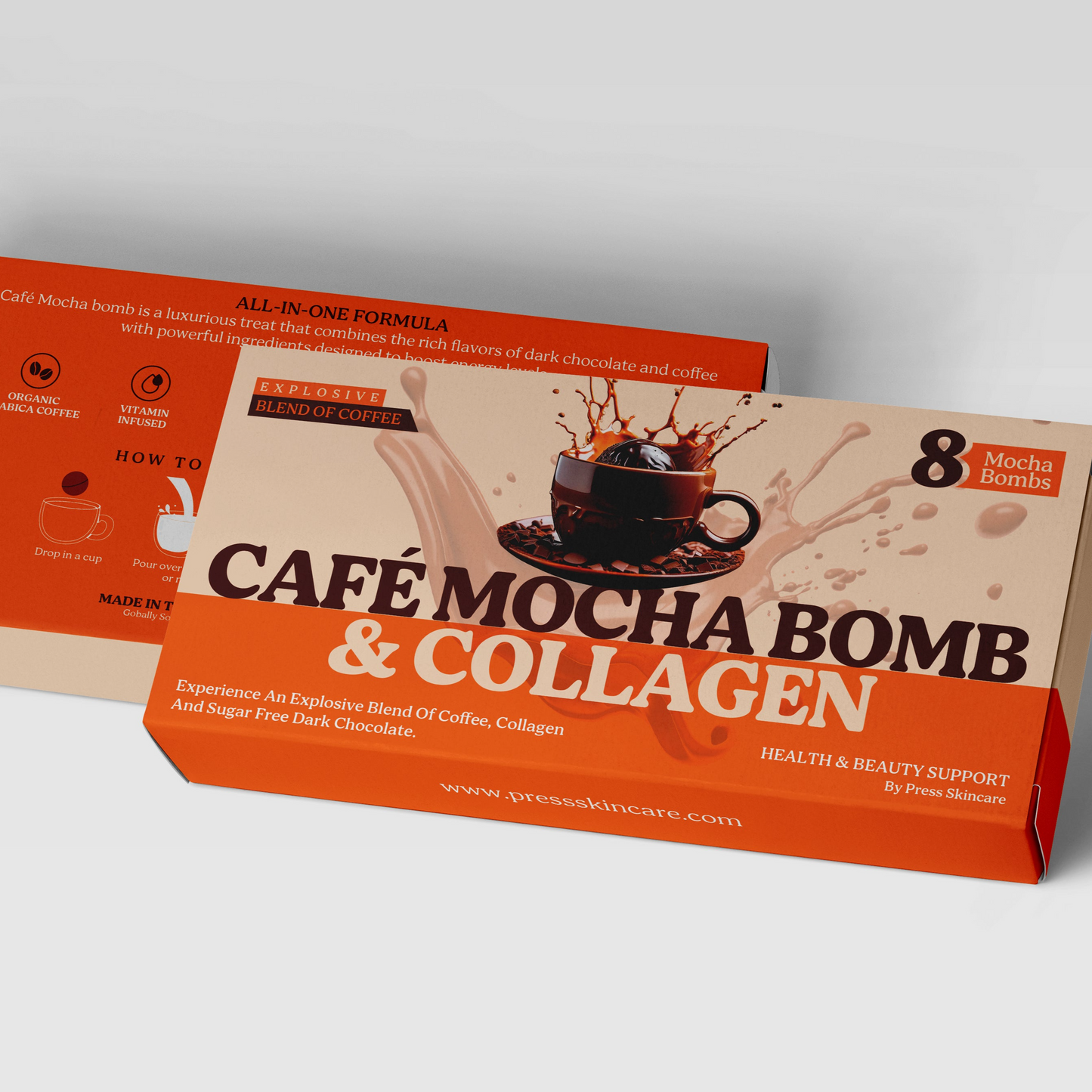 COFFEE MOCHA BOMBS & Collagen - Sugar Free Dark Chocolate -Organic - FAIR TRADE - Pack of 8 Mocha Bombs